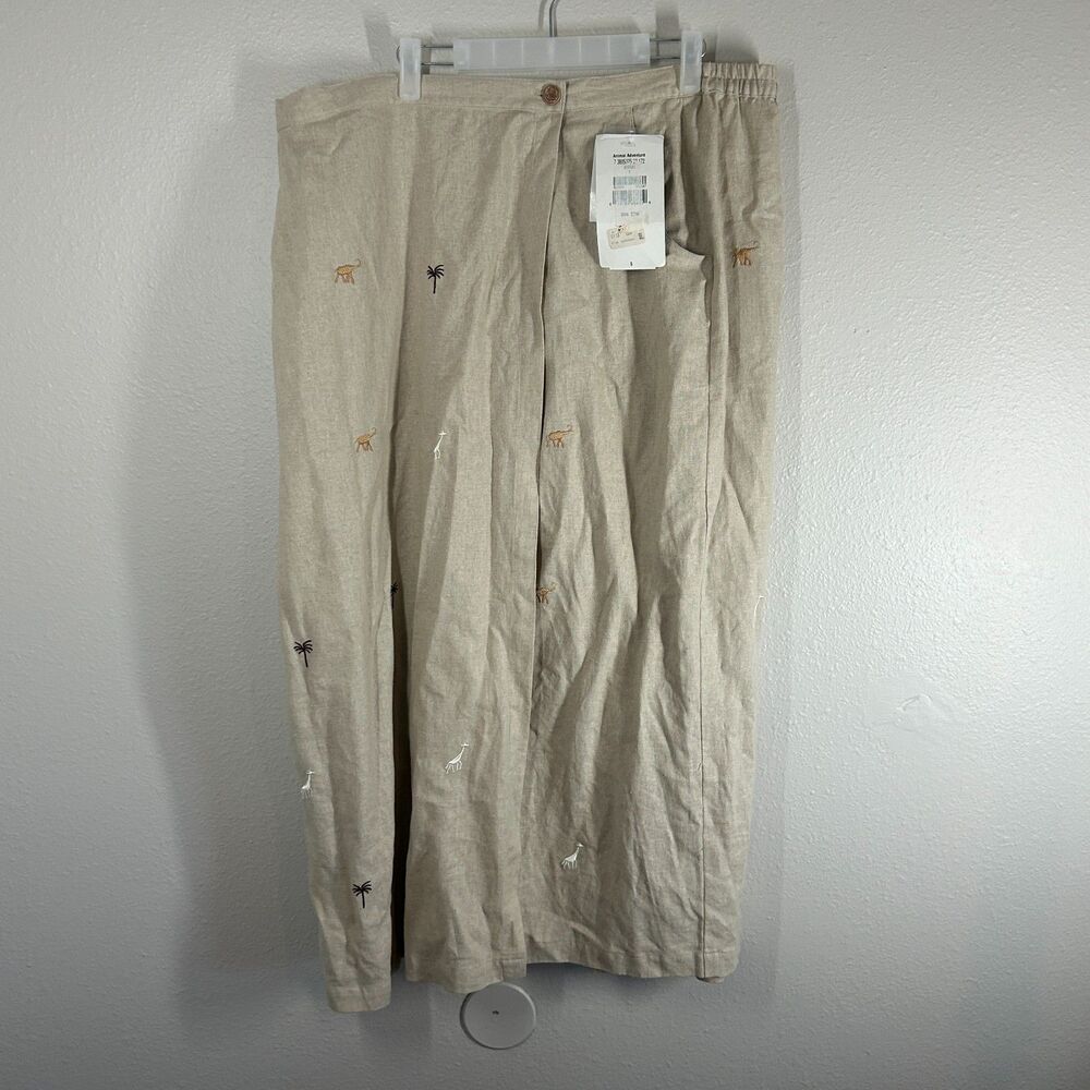 Women's Stonebridge Animal Adventure Embroidered Linen Khaki Skirt Size 22W